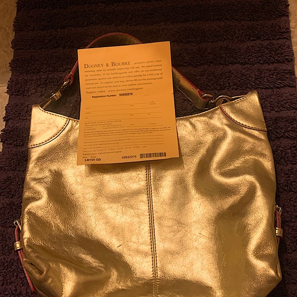 Dooney & Bourke-GOLD, Pink pattern interior HANDBAG! NEW w/ unreg serial# Doc. - Picture 2 of 9